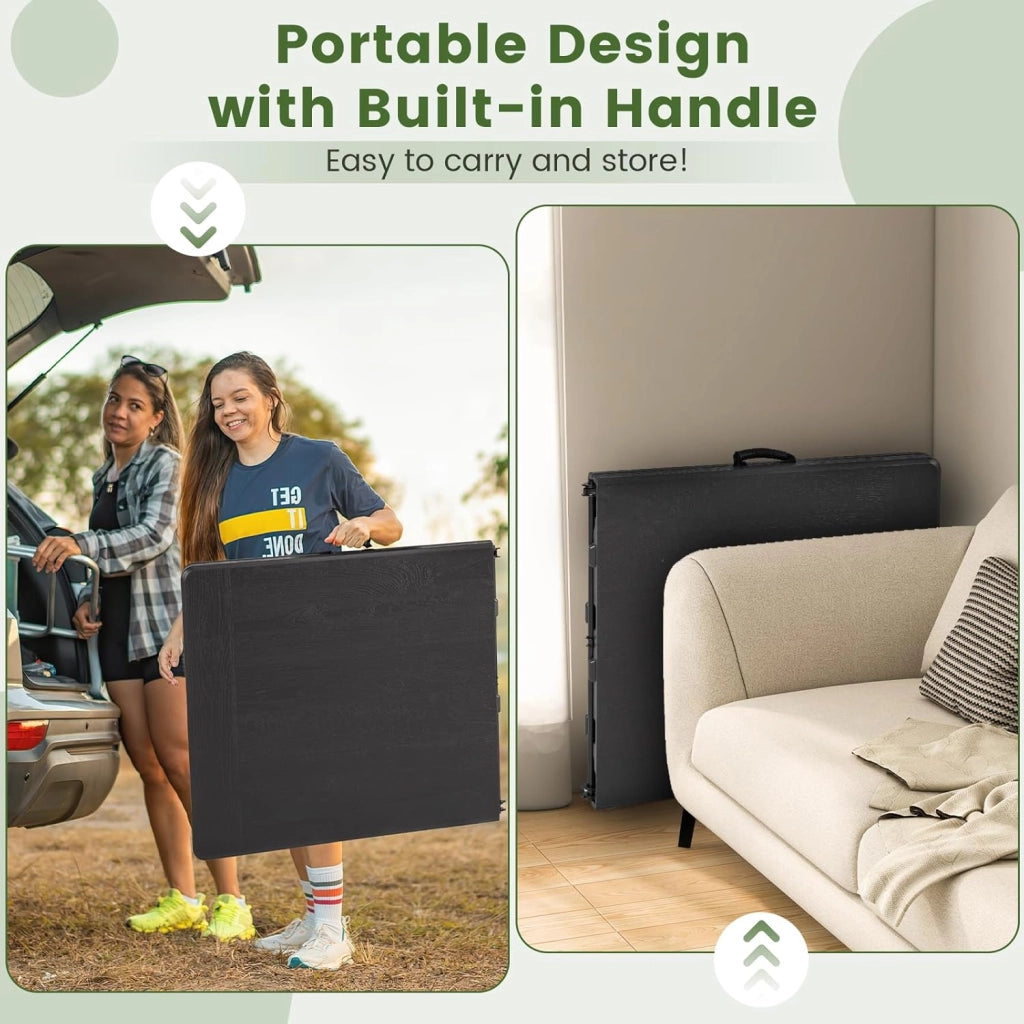 Tavolo pieghevole da campeggio, tavolo portatile in HDPE con telaio in metallo, tavoli da picnic con carico di 180 kg, maniglia di trasporto, per spiaggia, feste, barbecue, 152 x 70 x 74 cm