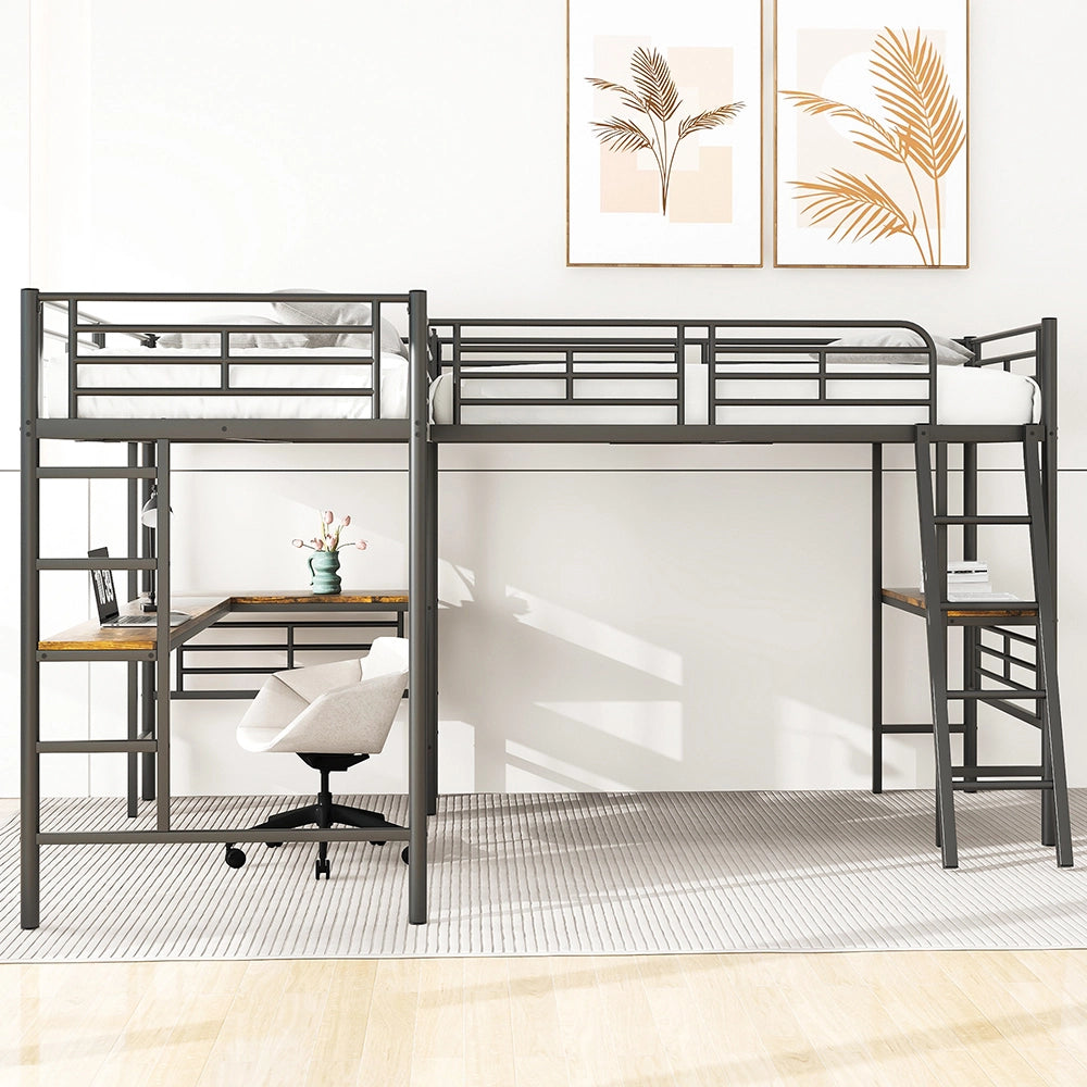 Letto a castello 90x200 cm - Xylo - Nero con tavolo e scala
