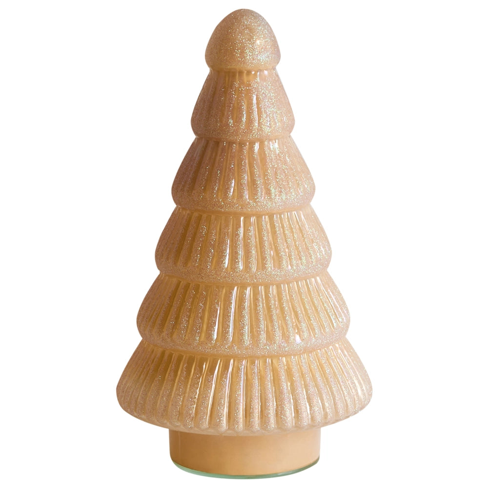 Set di 2 statuine decorative Alberi di Natale in vetro beige Decorazione festiva Fatte a mano 2 diverse dimensioni