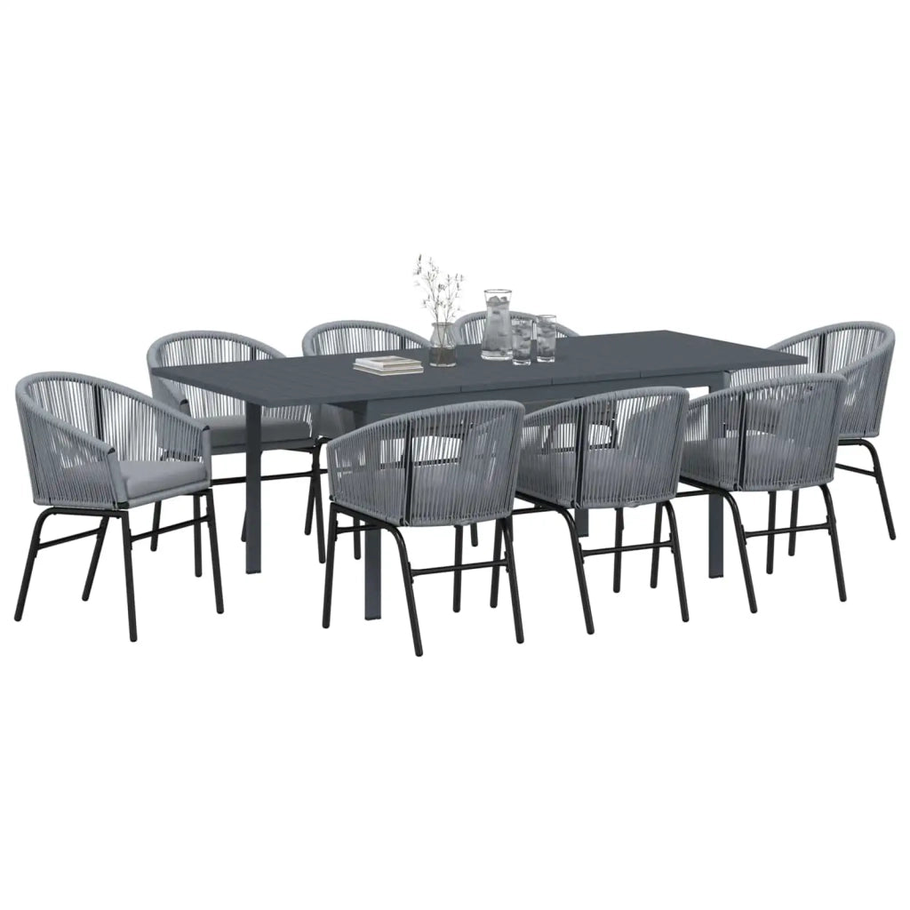 Set da Pranzo per Giardino 9 pcs Grigio polyrattan 3378833