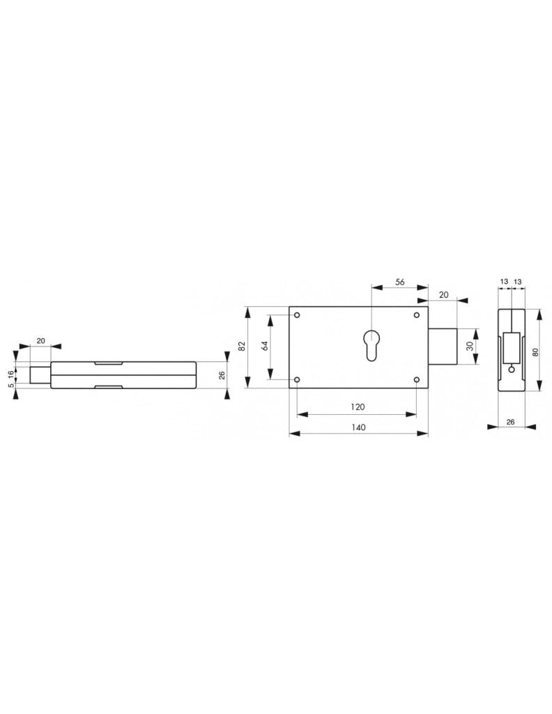Cassa serratura CP 140 x 80 mm senza incontro – THIRARD