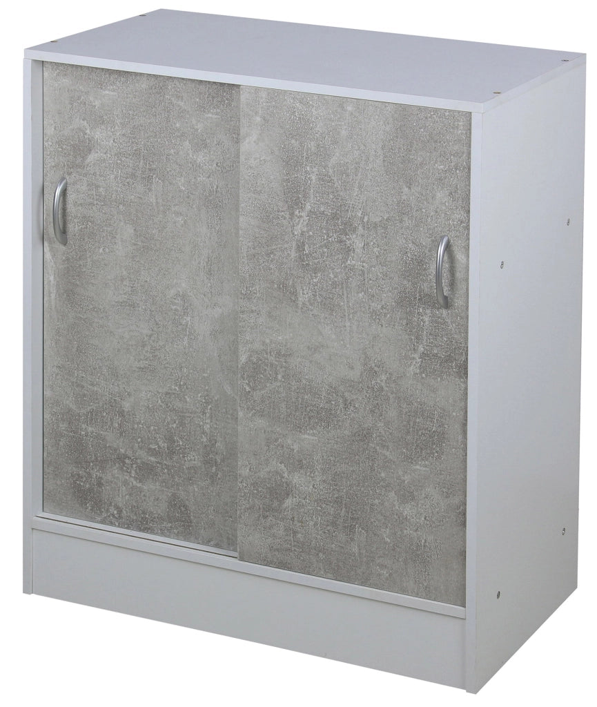 Mobiile 2 Ante Scorrevoli 3 Ripiani 60x30x71 cm in PB e Carta Cemento