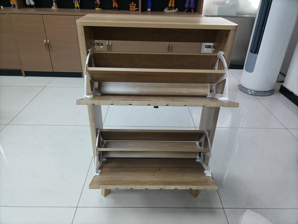 Scarpiera con 2 ante, ripiani regolabili e vano chiuso, stile nordico, per ingresso, in MDF e truciolare, rovere