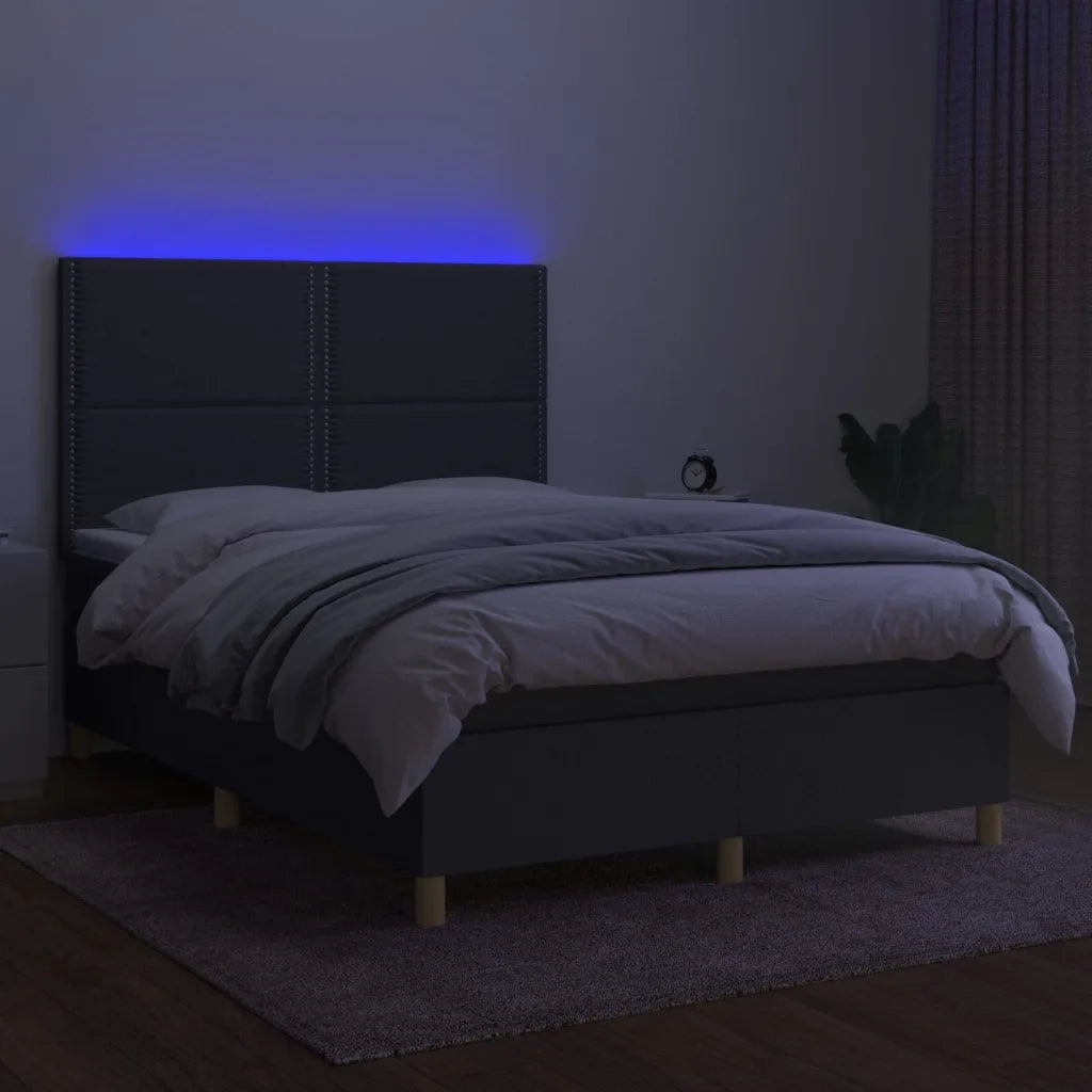 Letto a Molle Materasso e LED Grigio Scuro 140x200cm in Tessuto 3135358