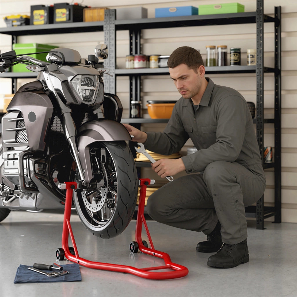 Cavalletto Moto Posteriore ¨C Zephmum ¨C Rosso, 150 kg, Forcelle Regolabili