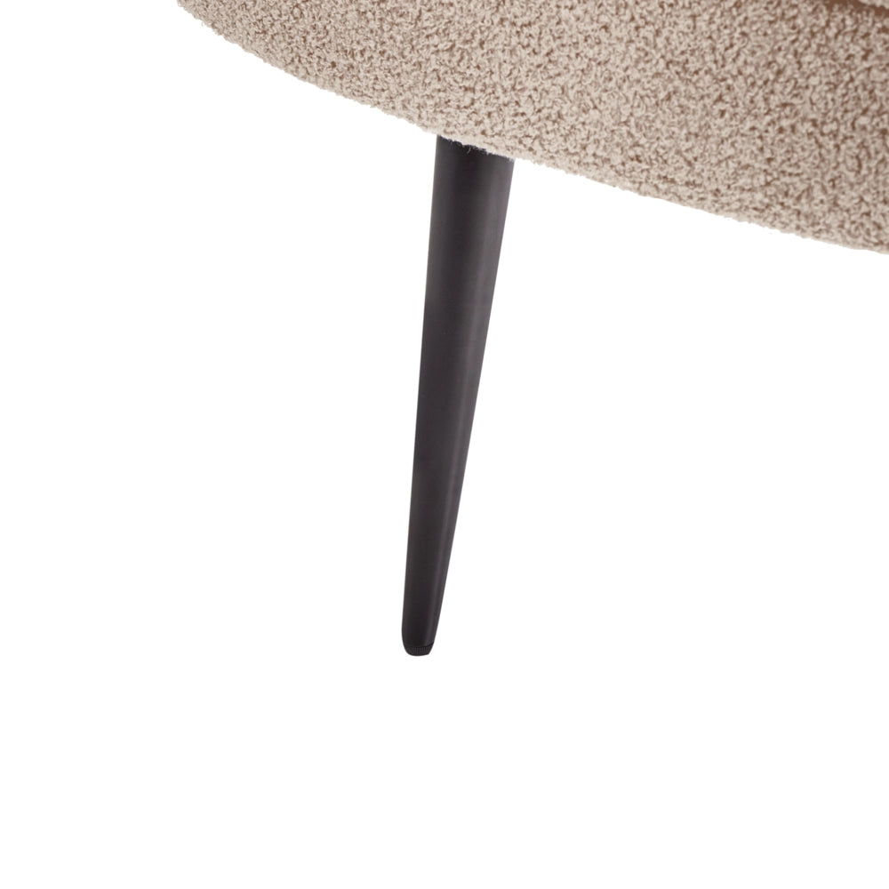 Poltrona beige in bouclé senza braccioli, sedia accentuante da relax, senza braccioli, gambe in ferro nero, per soggiorno o camera da letto, moderna.