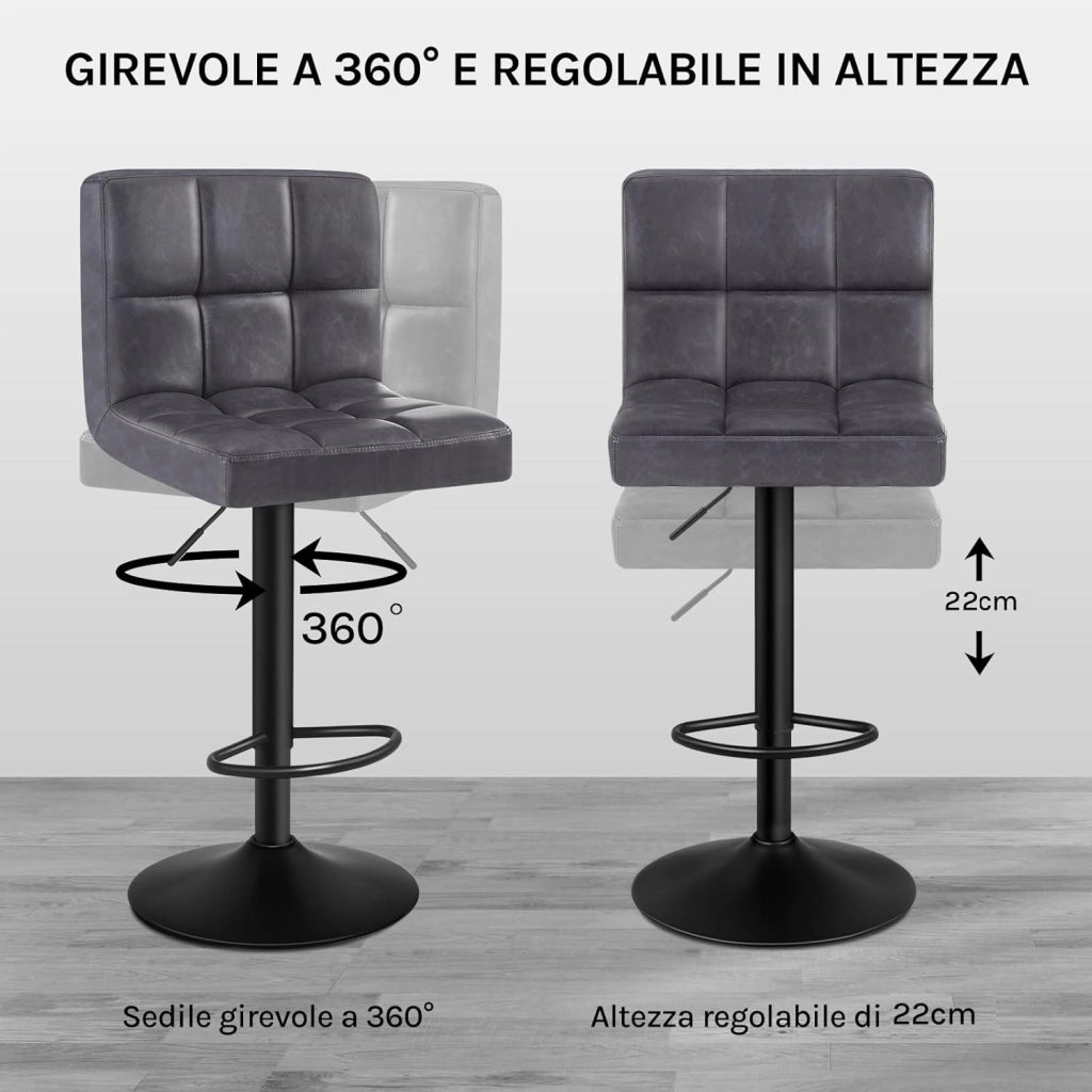 Pezzo Sgabello da Bar PU Vintage Sedia per Cucina Girevole Antracite
