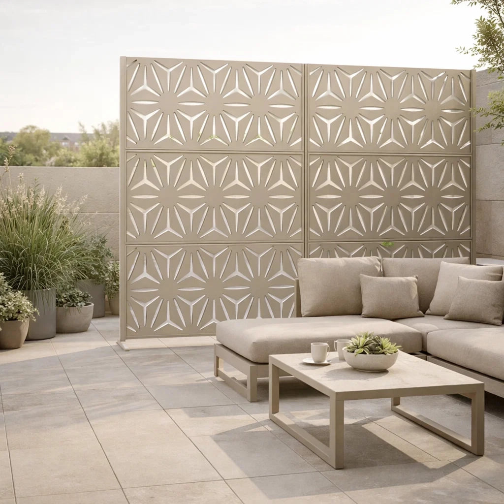 Pannello Divisorio Kilsturd in Acciaio Zincato con Motivo Decorativo 180x120 cm - Beige Aglio casa.pro