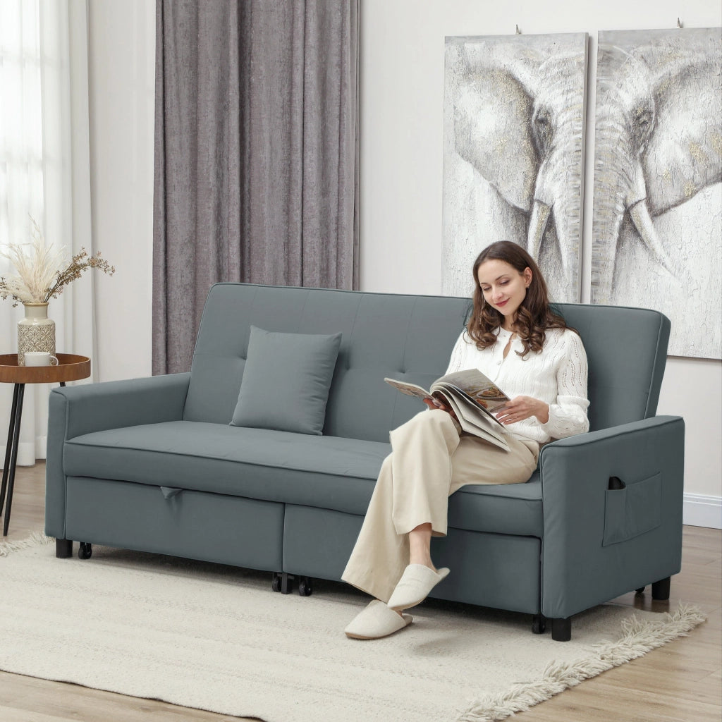 Divano Letto 3 Posti Clic Clac 196x90x89 cm con Schienale Reclinabile e 2 Cuscini Grigio