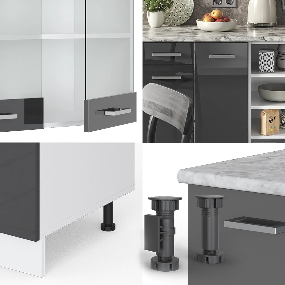 Cucina componibile R-Line Antracite lucido/Bianco 240 cm, PL Marmo Vicco