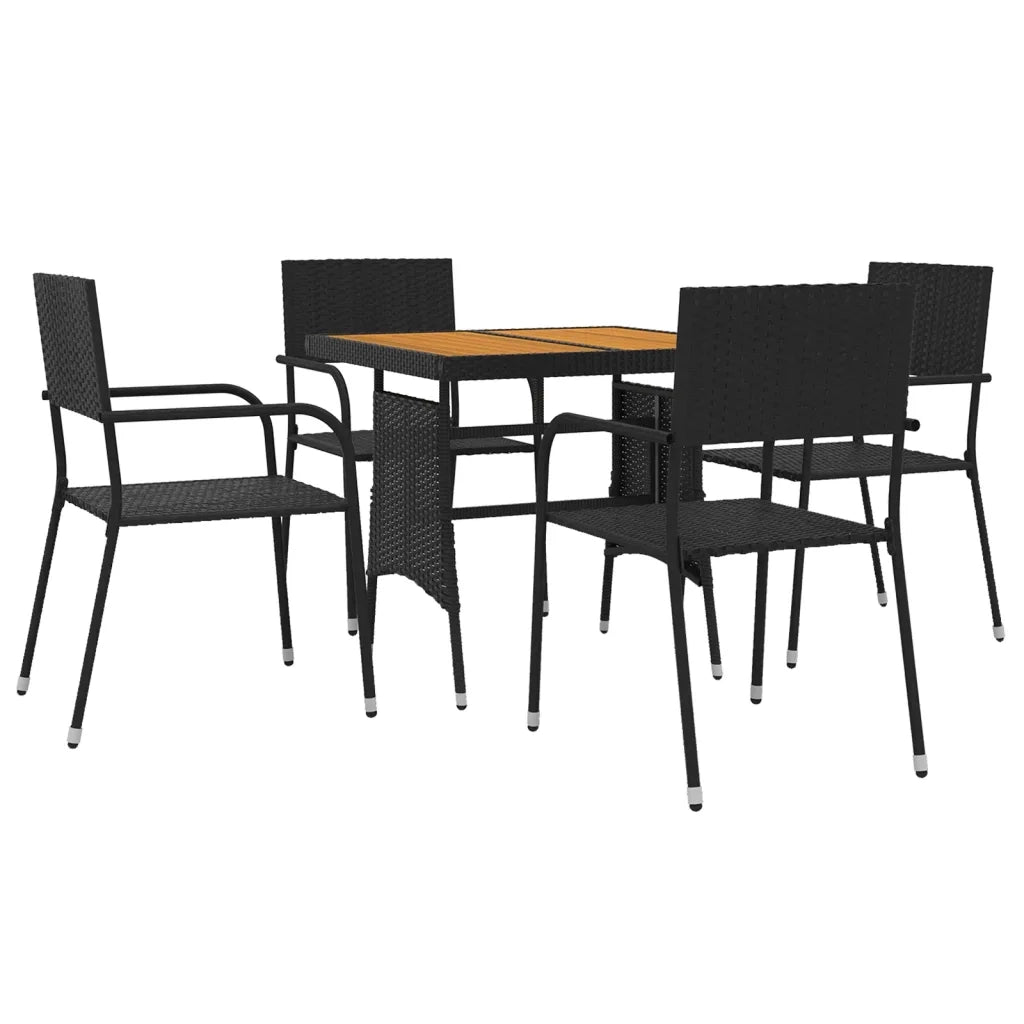 Set da Pranzo per Giardino 5 pz in Polyrattan Nero