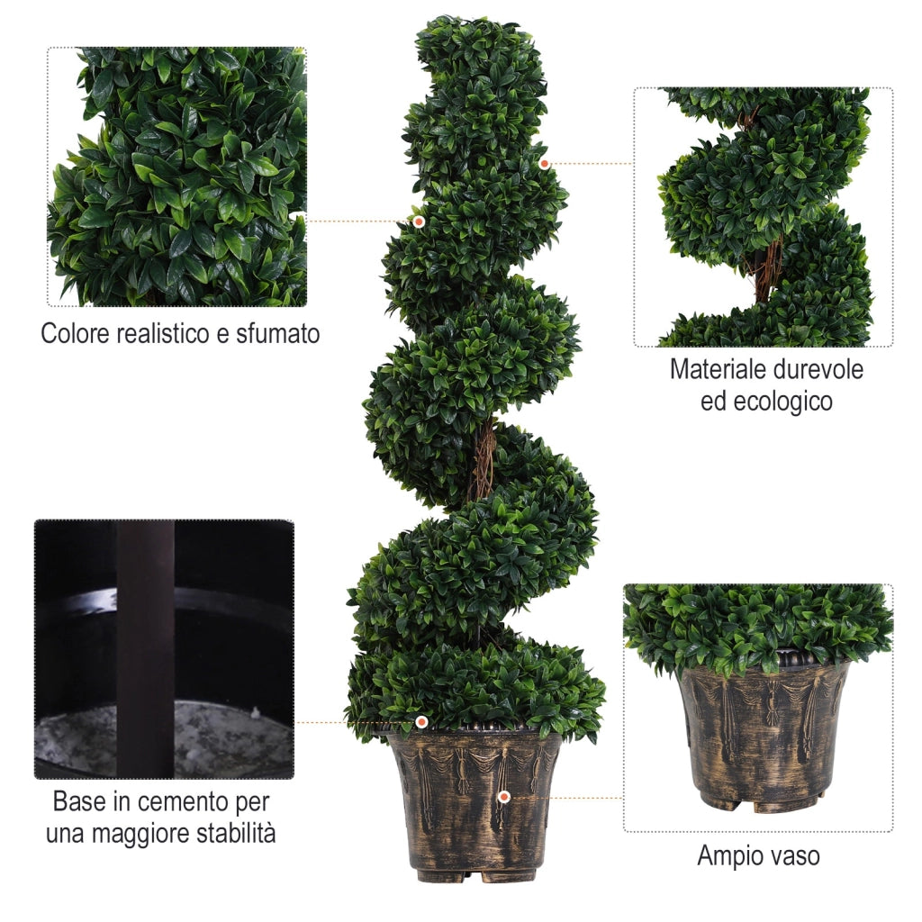 Pianta Artificiale Bosso a Spirale Ø32x112 cm con Vaso  Verde