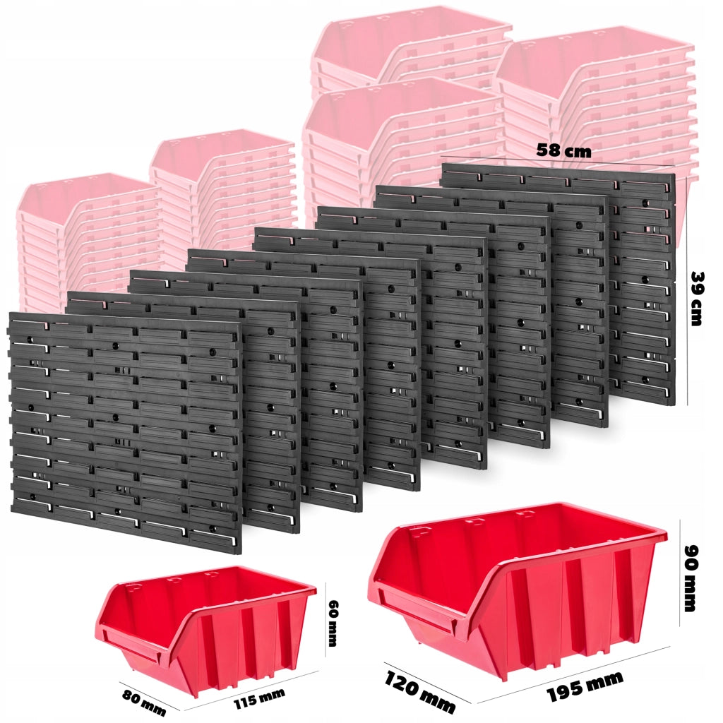 Pannello portautensili KADAX da parete per officina, 232x78 cm, 92 scomparti, 80 supporti, garage.