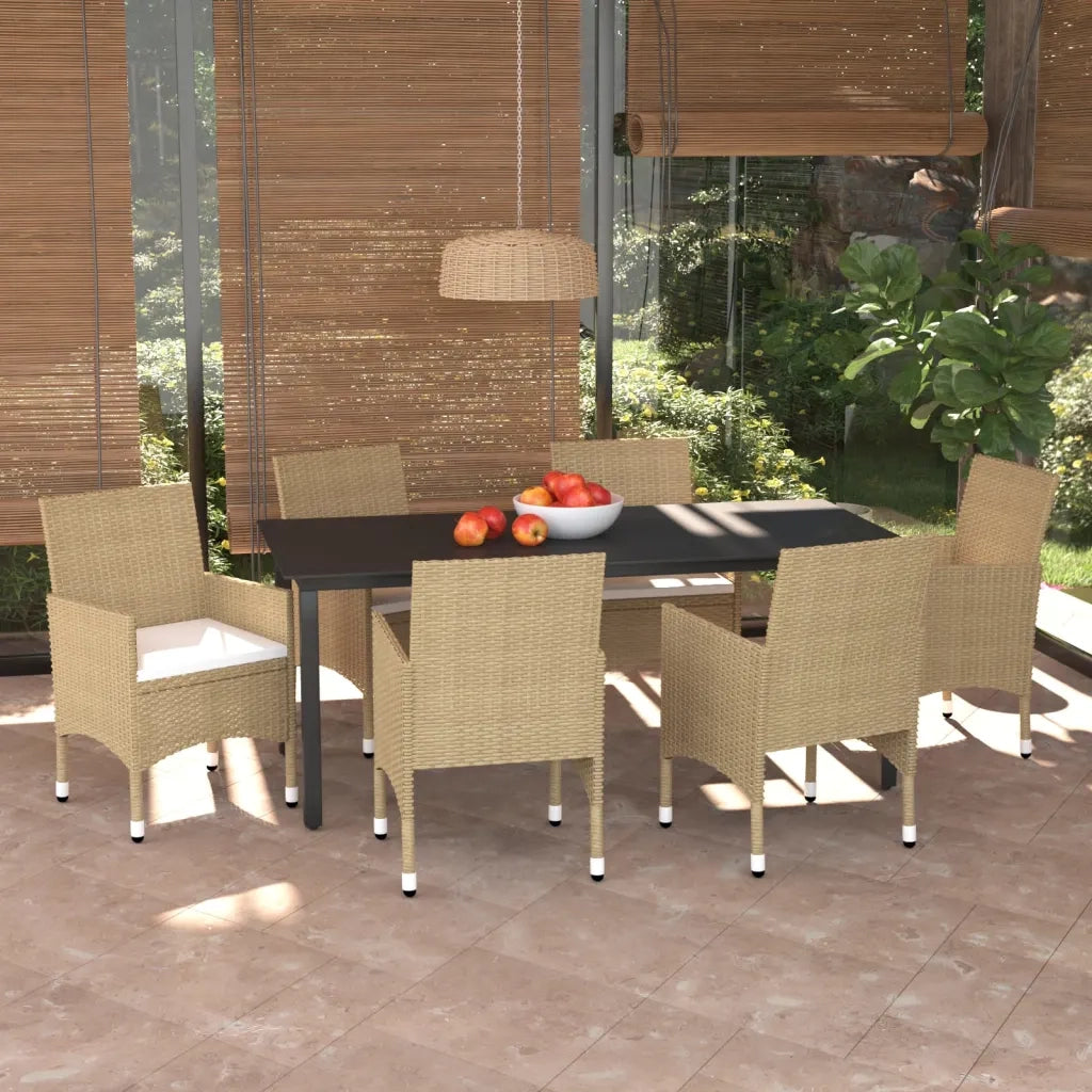 Set Pranzo da Giardino 7 pz con Cuscini in Polyrattan Beige cod mxl 39708