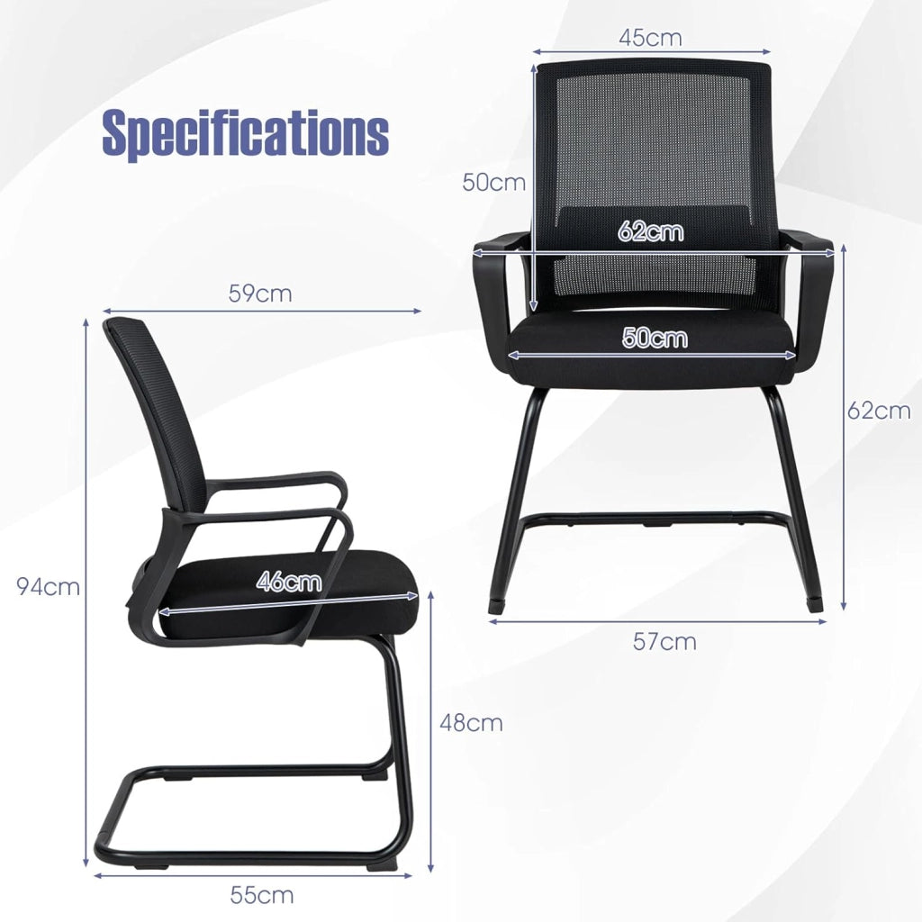 Set di 2 sedie cantilever con bracciolo, sedia da conferenza con supporto lordosi, sedia da ufficio senza ruote, sedie basculanti per sala riunioni e sala riunioni (2)