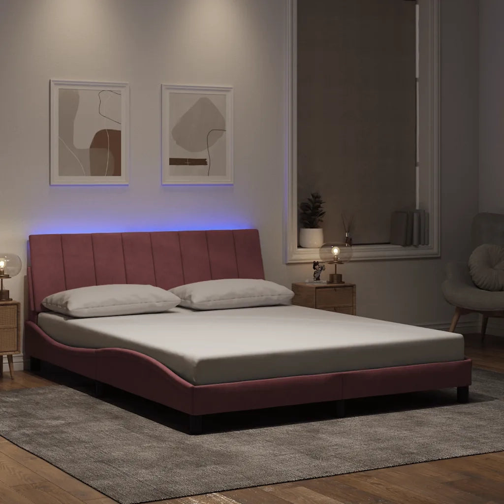 Giroletto con LED senza Materasso-Struttura Letto Hanko Rosa 160x200 cm in Velluto