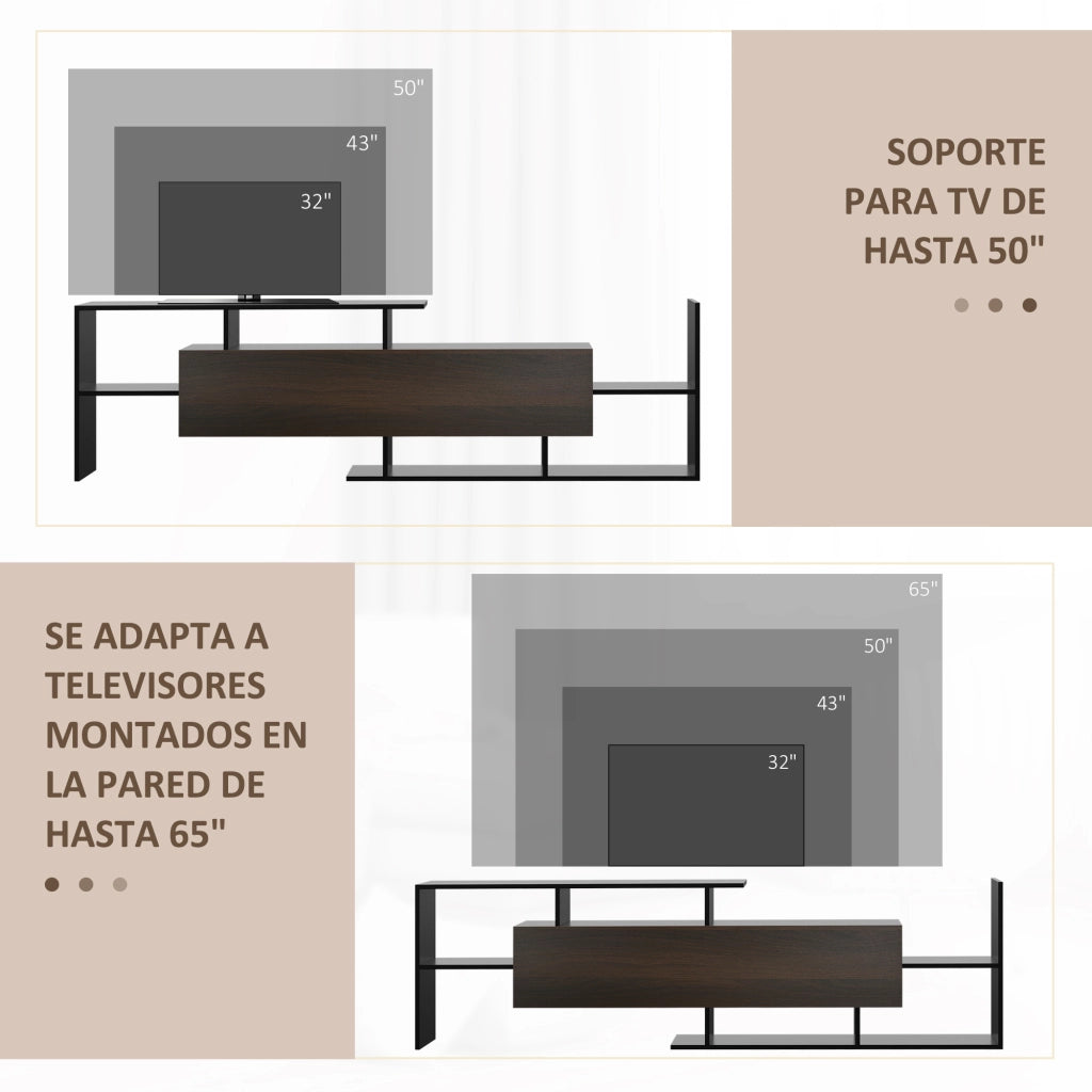 Mobile TV con credenza e scaffale a parete ¨C zephmum ¨C nero e marrone 153.6x25x42cm