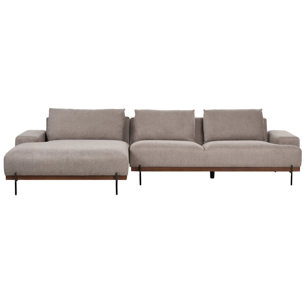 Divano in tessuto ad angolo retto Marrone Chiaro Tessuto Gambe in metallo 3 posti Stile minimalista