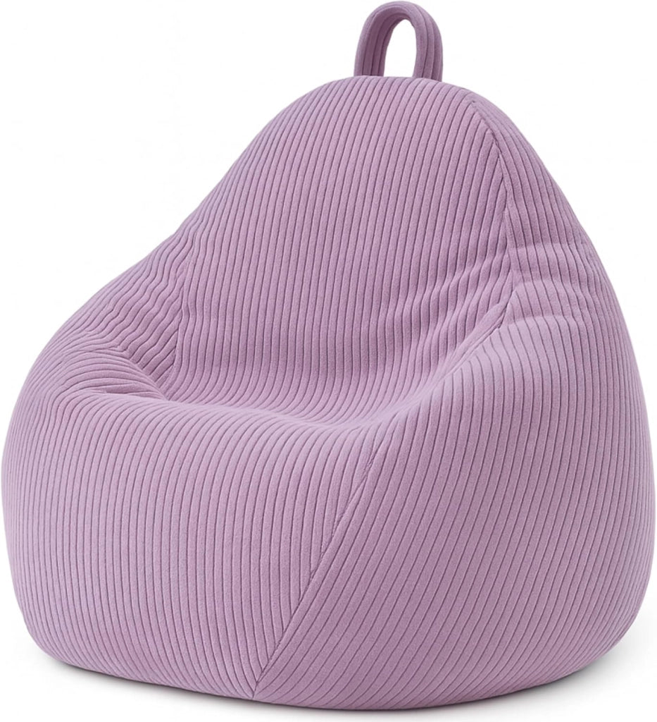 Pouf Poltrona Sacco in Velluto a Coste Larghe - Imbottitura in Schiuma, Morbido - Fodera Lavabile - Facile da Trasportare, Per Bambini (80x70 cm, Viola di Parma)