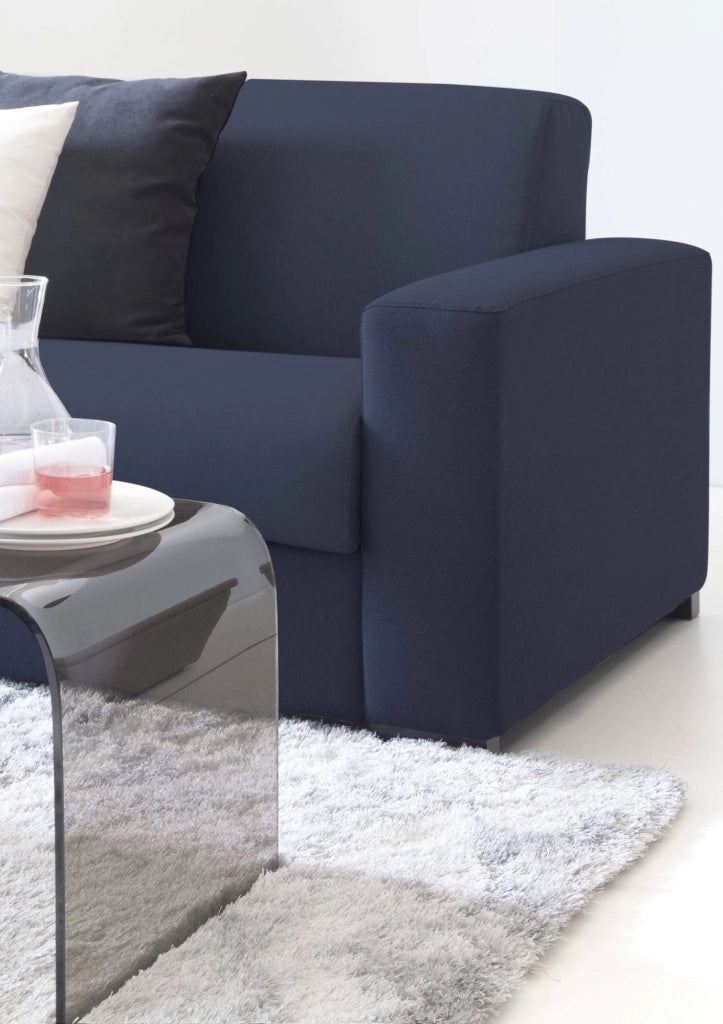 Divano fisso Larimar, Divano a 3 posti, Made in Italy, SofÒ  Soggiorno, in tessuto imbottito, con Braccioli slim, cm 200x95h90, Blu