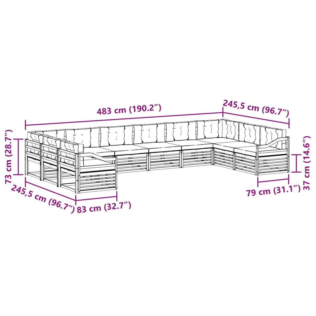 Set divani con cuscino 10 pcs Grigio Naturale e Chiaro 3374226