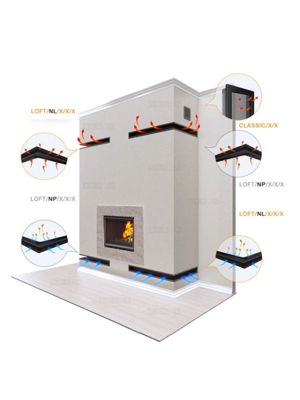 Griglia di ventilazione Angolare per camino 60x800x600 - Loft Angle destra nera