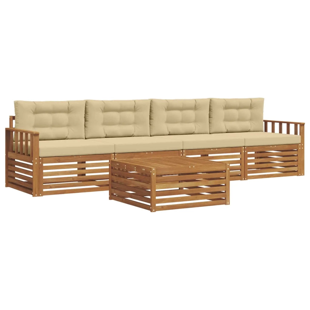 Set di divani da esterno con cuscino 5 pcs Naturale e Beige