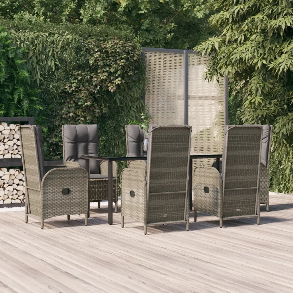 Set da Pranzo Giardino 7pz Nero e Grigio con Cuscini Polyrattan 3185202