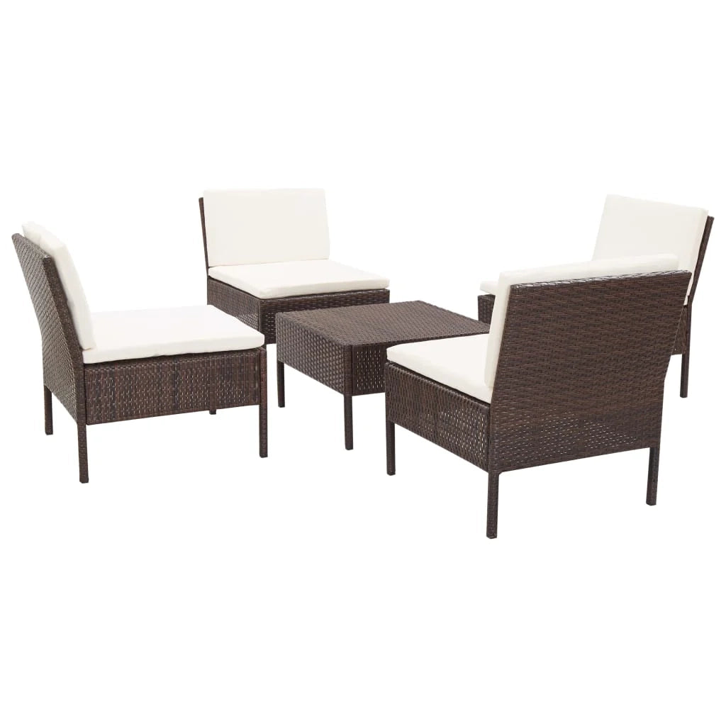 Mobili da giardino mobili da esterno Set di mobili da 5 pezzi con cuscini in resina intrecciata marrone 02_0016461
