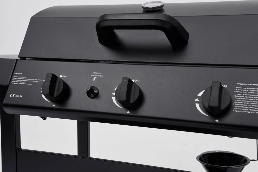 Barbecue a Gas 3 Bruciatori 109,5x51x98,7h cm Accensione Piezoelettrica in Acciaio Louis Nero