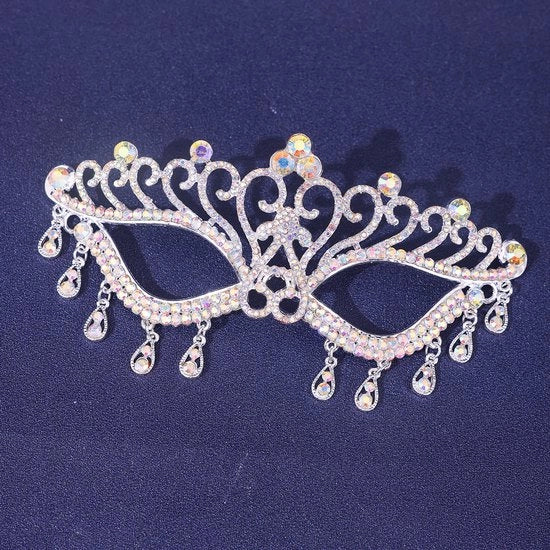 Accessori di maschera da ballo con tassello di cristallo e decorazione a strass, argento