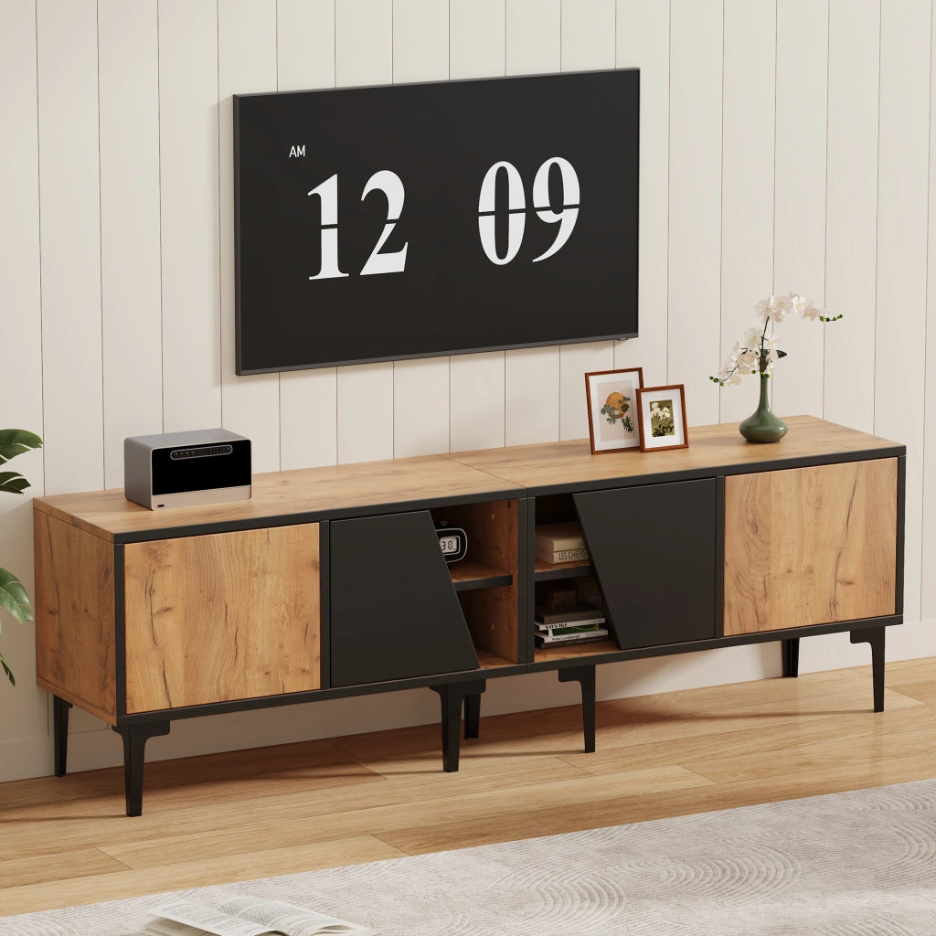 Mobile TV con 4 vani e 7 piedini di supporto - per soggiorno - 160 x 36.5 x 45 cm - naturale e nero