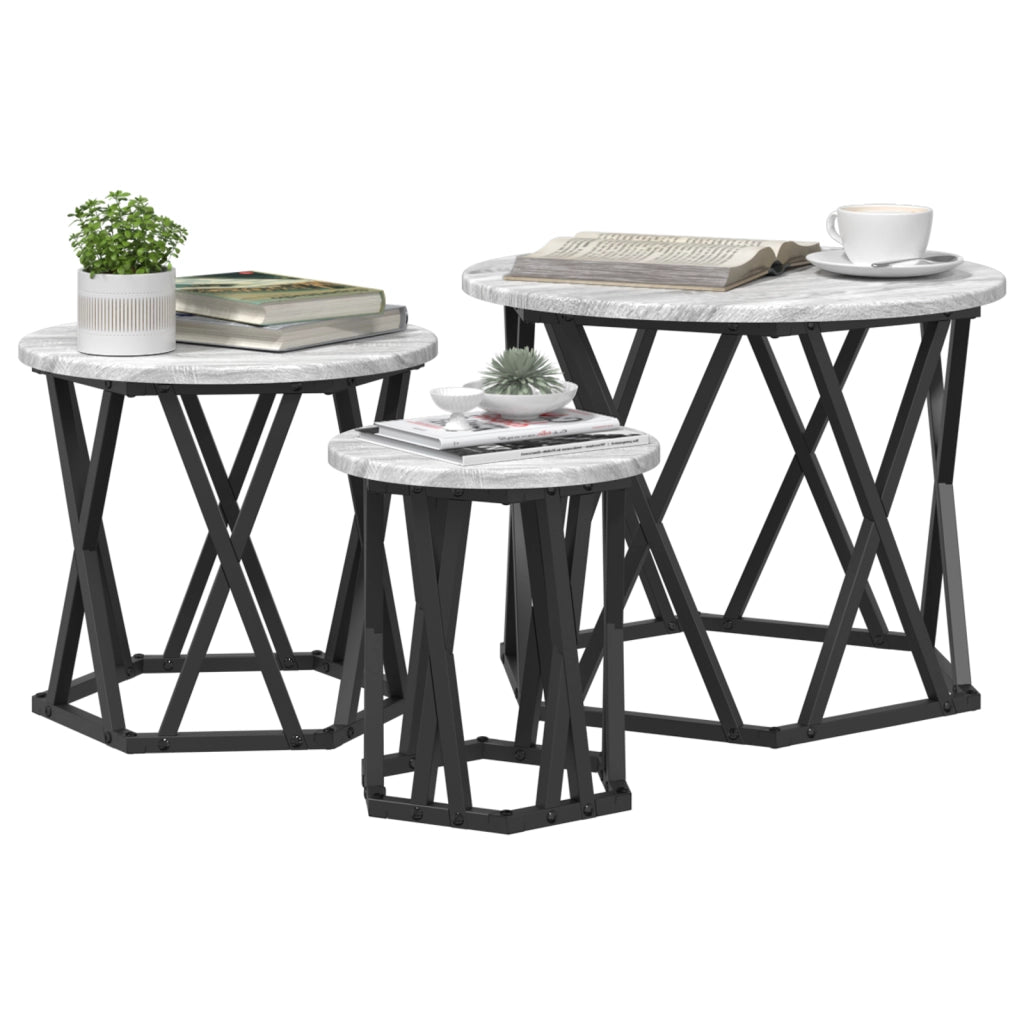 Set di Tavolini Impilabili 3 pcs Grigio Sonoma Legno Ingegnerizzato