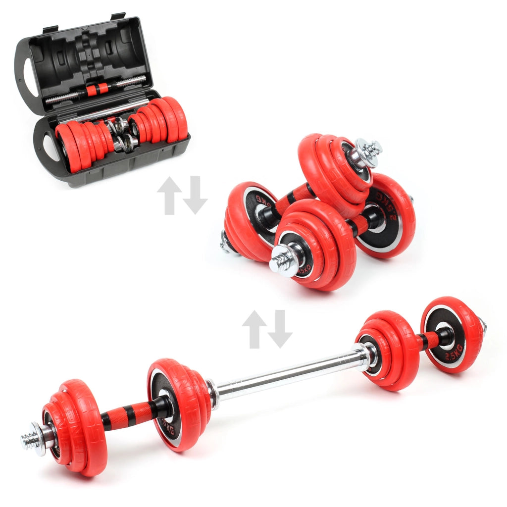 LUXTRI Set manubri da 20 kg Manubri corti e lunghi 2in1, 12 dischi ed estensione per manubrio lungo