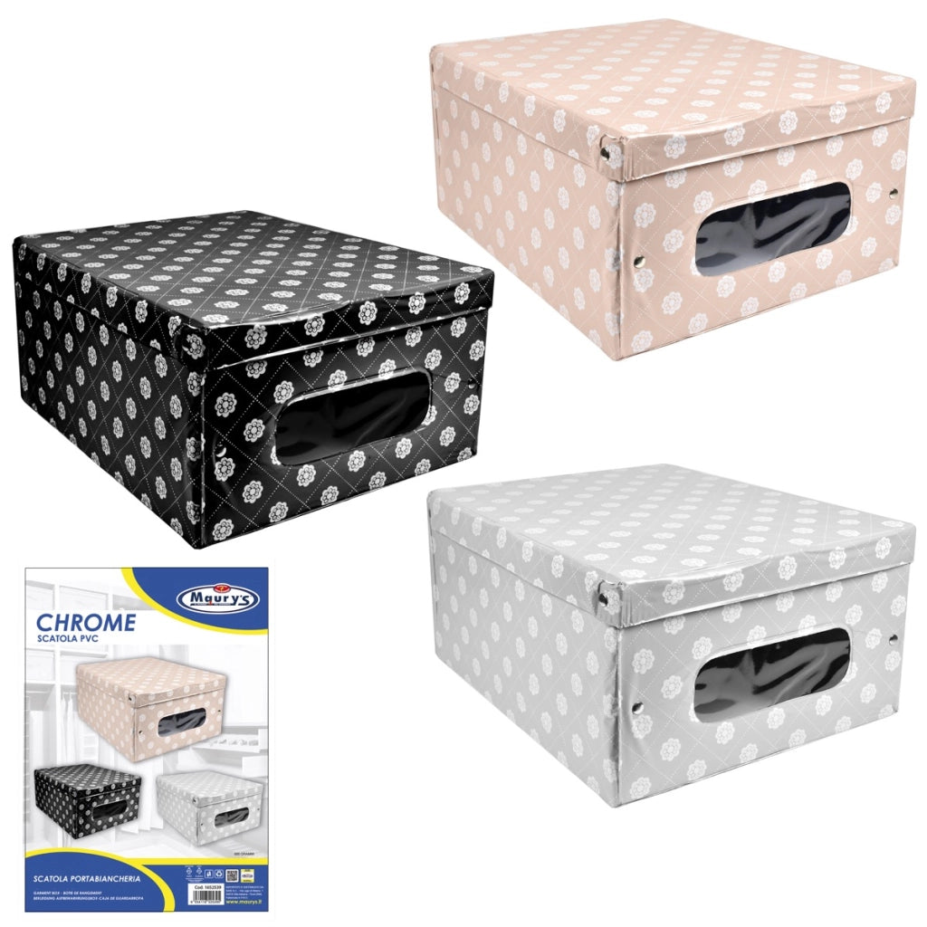 KIT SET 3 PZ MAURY'S SCATOLA PORTABIANCHERIA CROME IN PVC 48 X 36X 24 CM ASSOR