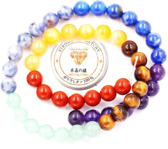 Kralen con corda per la creazione di accessori per l'autoaiuto Pietre energetiche bracciale curativo 10 mm = 76 pezzi e 1 rotolo di corda 7 chakra 10 mm