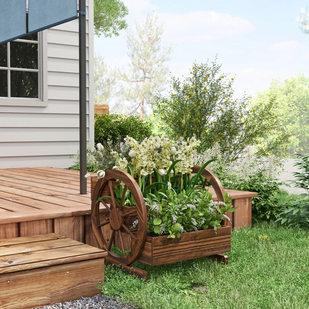 Carriola Giardino 3 Ripiani Legno con Ruote ¨C Zephmum ¨C Marrone 62x61x57cm