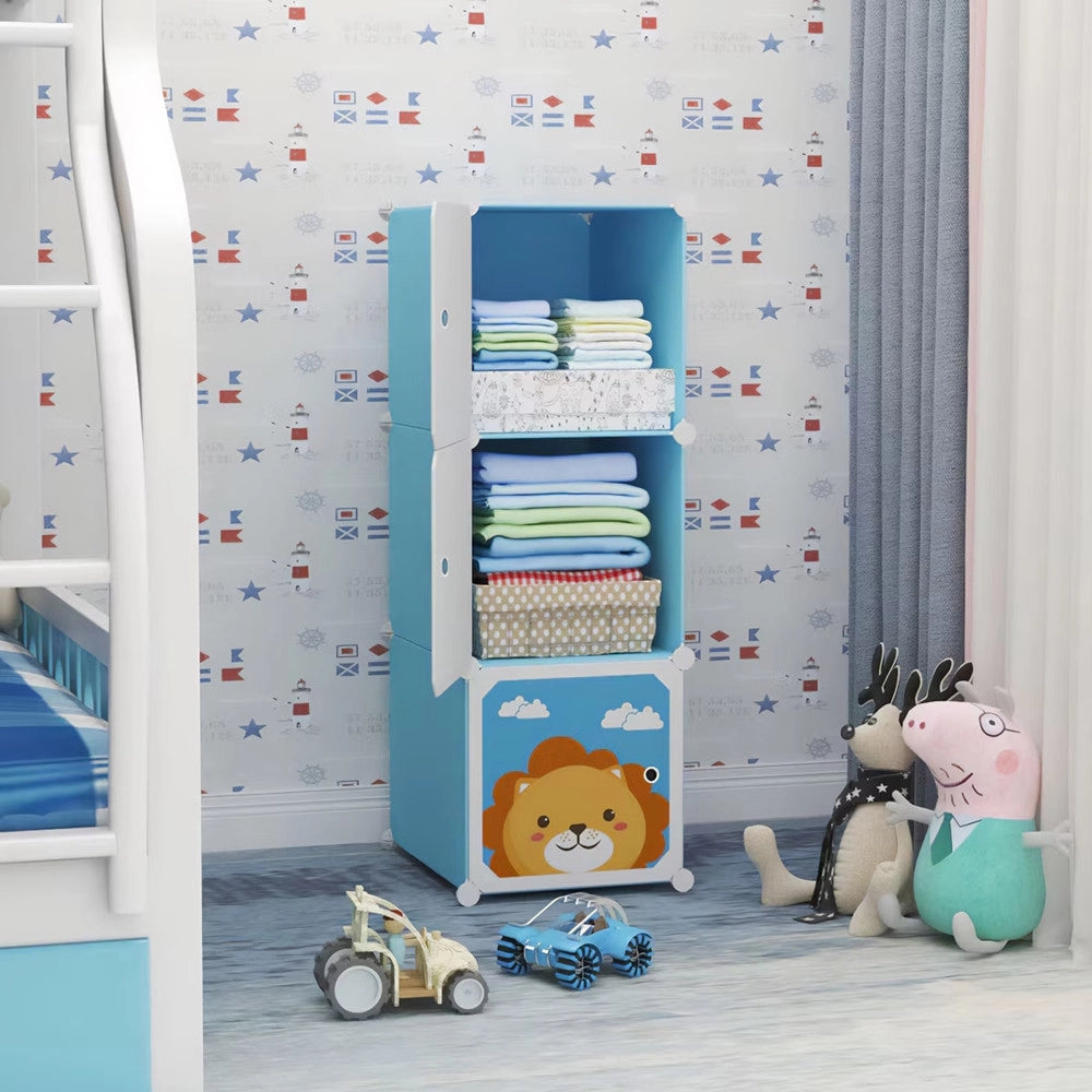 Trade Shop - Armadio Guardaroba Modulare Per Bambini A 3 Scomparti A Cubo Mobile Con Ante Decorate -