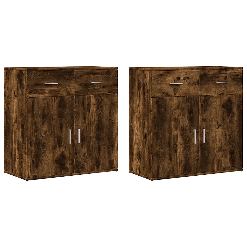 Credenze 2 pz | Madia | Buffet da pranzo | Armadio da pranzo Rovere Fumo 79x38x80 cm in Legno Multistrato