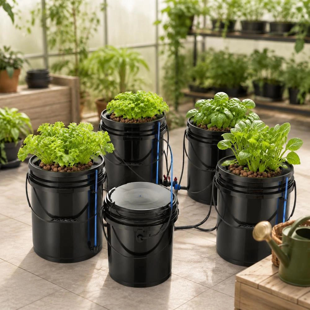 RDWC Hydroponic Growing System, Hydroponic Growing Kit With Top Drip, Recirculating Deep Water Culture, 4 Clamps And 1 Reservoir, With Air Pump And Water Level Indicator For Leafy Greens