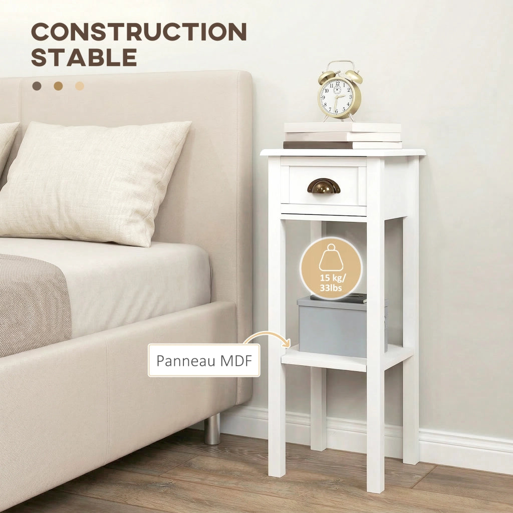 Tavolino da notte con cassetto e ripiano ¨C zephmum ¨C bianco 30x30x75