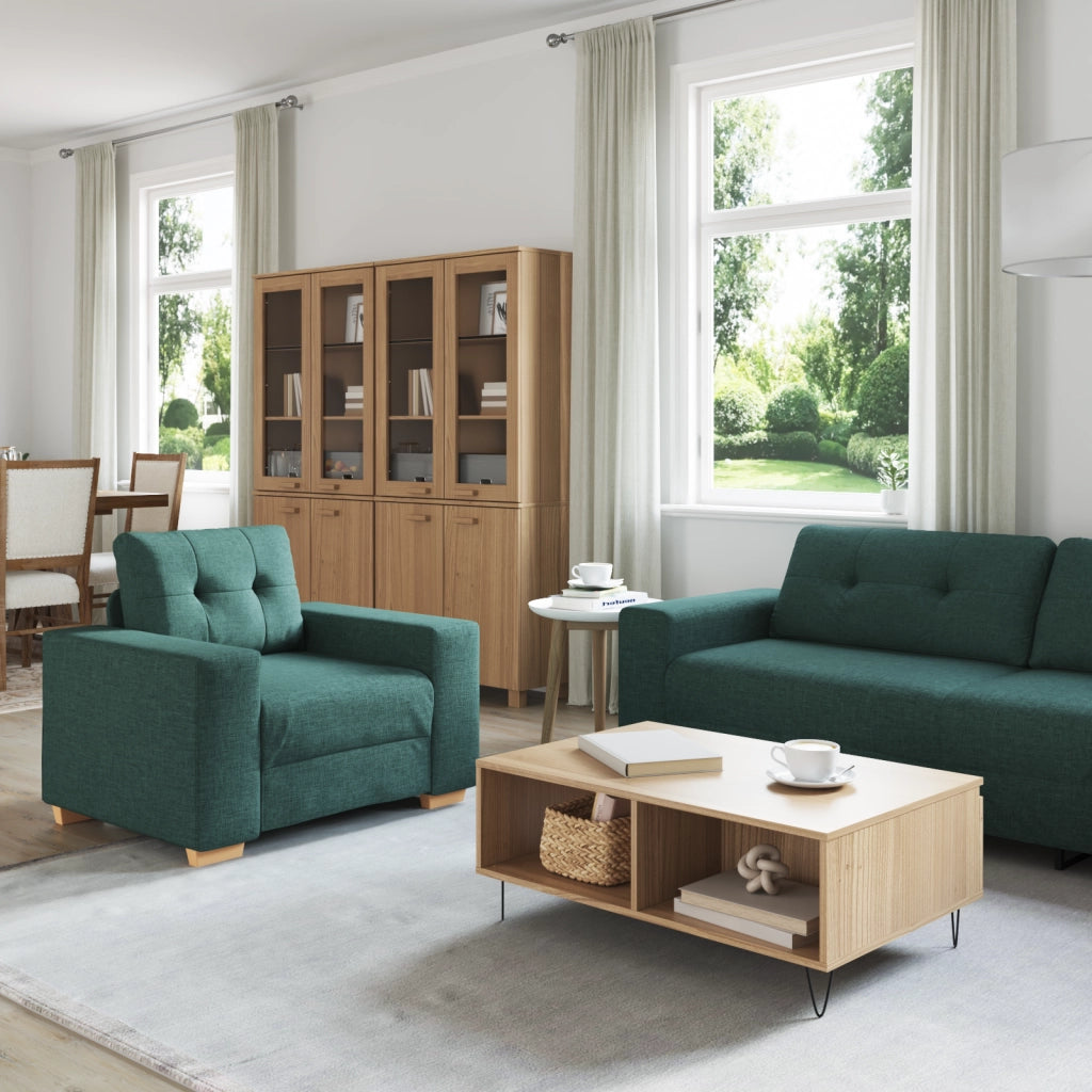 Set Divano 3 Pezzi con Cuscini - Tessuto Verde Scuro