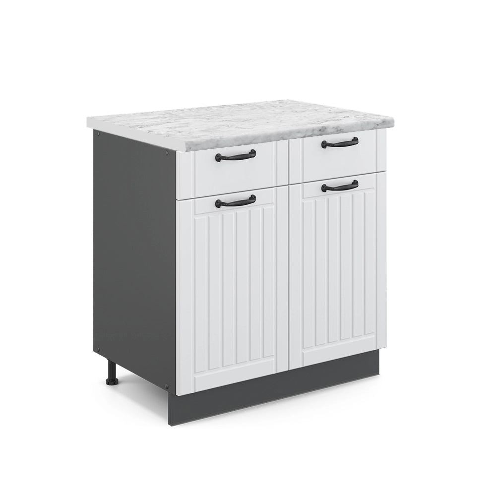 Mobiletto base per cucina Fame-Line Bianco rustico/Antracite 80 cm, PL Marmo Vicco
