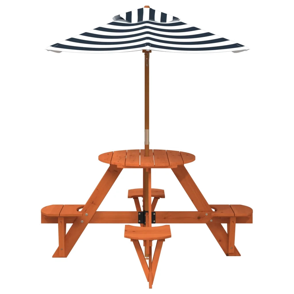 Tavolino da Giardino | Tavolo Picnic per 4 Bambini con Ombrellone Rotondo Legno Abete