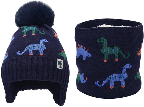 Set di cappuccio e sciarpa per bambini - Protezione dal freddo - Blu marino - Adatto per bambini di 3-7 anni