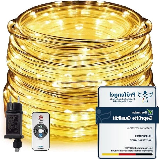 Cavo di illuminazione esterno con 200 LED, controllo a distanza e 8 modalità - Impermeabile e regolabile - Ideale per illuminazione esterna di Natale, decorazioni, festa e matrimonio - Classe di efficienza A+++
