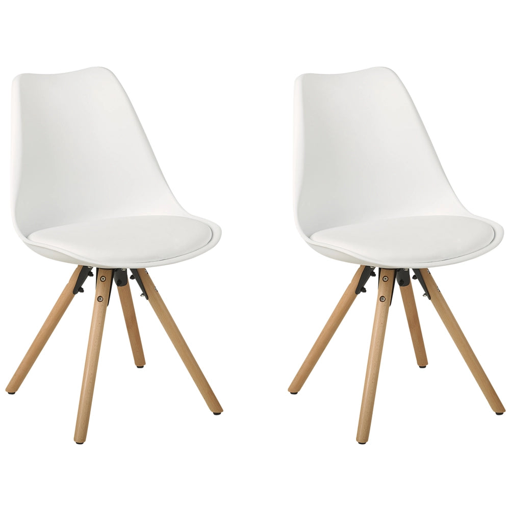 Set di 2 sedie da pranzo Sedile in ecopelle bianca Gambe in legno eleganti