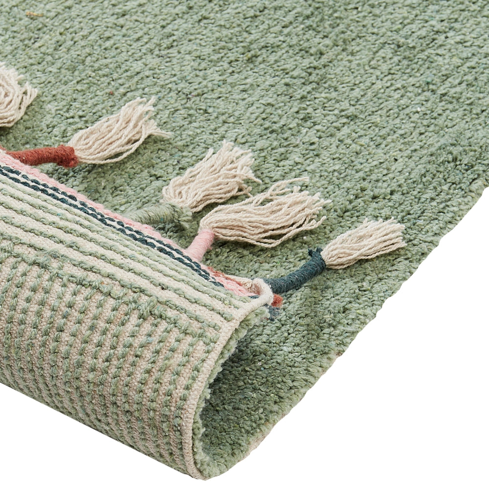 Tappeto per bambini in cotone verde 140 x 200 cm Rettangolare con nappe Motivi solidi Tappeto per bambini moderno e bohémien