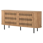 Madia con 6 cassetti e gambe in metallo; design a lamelle traforate per soggiorno e ingresso; 160×40×70 cm