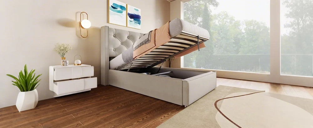 Letto Singolo Contenitore Imbottito ¨C MINIMAL ¨C Grigio Chiaro, 90x200, Rete a Doghe, Metallo